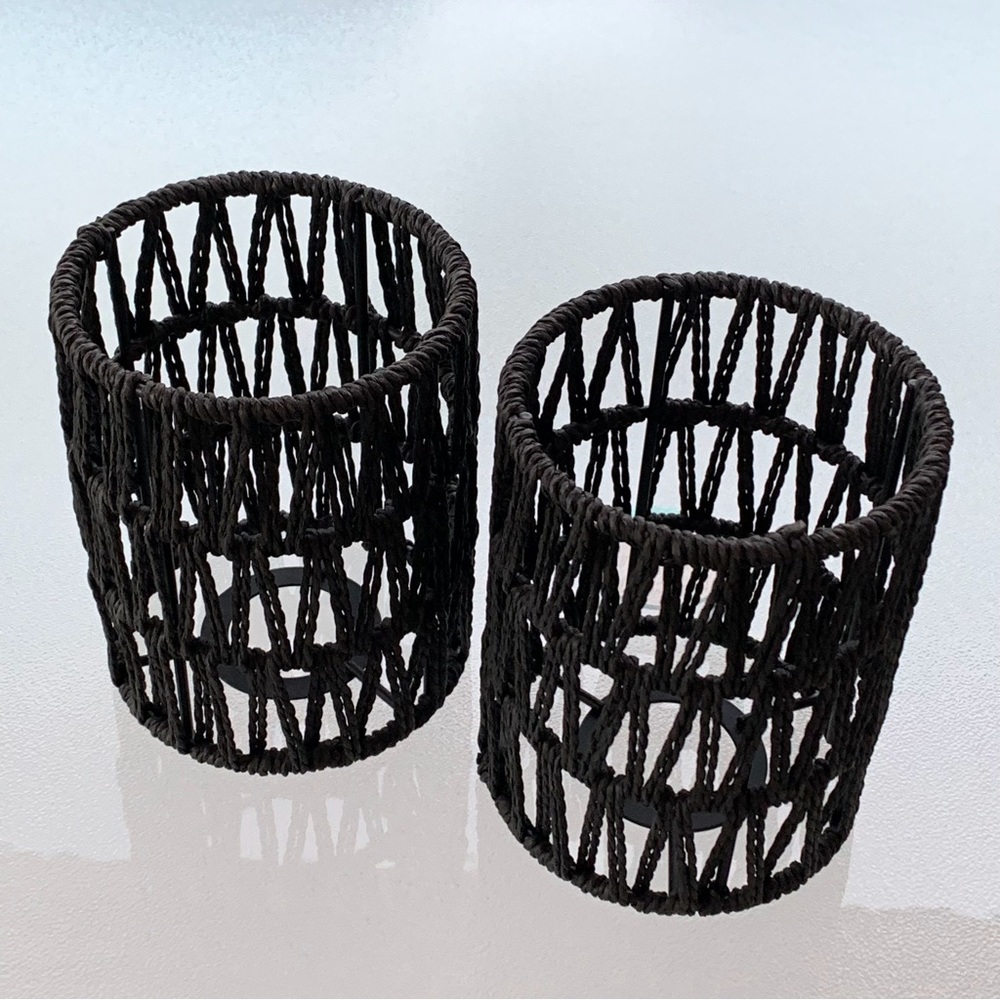 Black Rattan Woven Lampshades ~ Set of 2